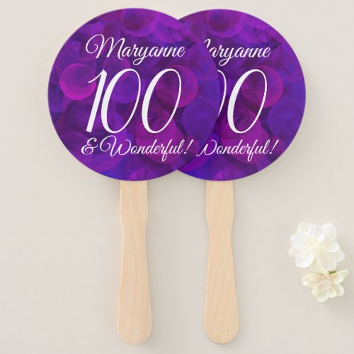 Elegant Purple 100 and Wonderful Birthday Party Hand Fan