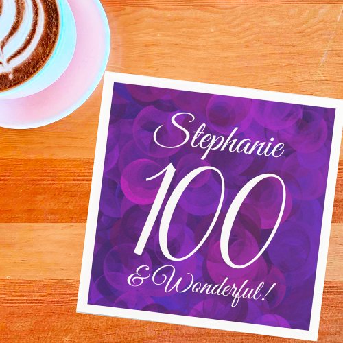 Elegant Purple 100 and Wonderful Birthday Party Napkins