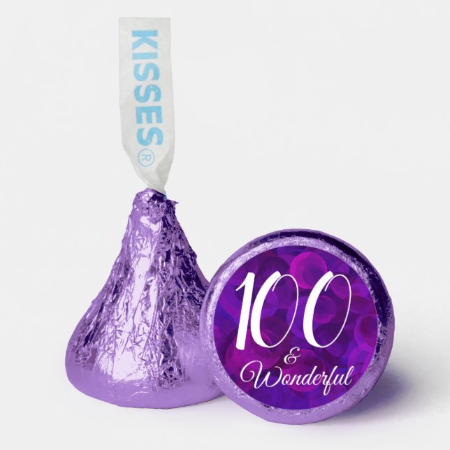Elegant Purple 100 & Wonderful Birthday Party Hershey®'s Kisses® (Front)