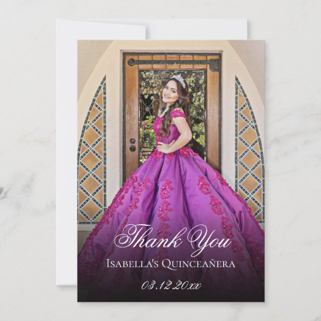 Elegant Purple 15th Birthday Quinceanera Thank You Card (Front)