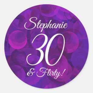 Elegant Purple 30 and Flirty Birthday Favor Classic Round Sticker