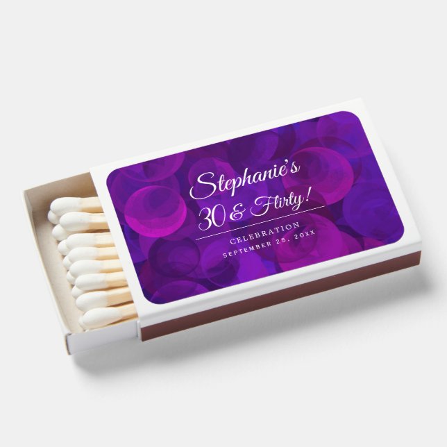 Elegant Purple 30 and Flirty Birthday Party Favor Matchboxes (Front Open)