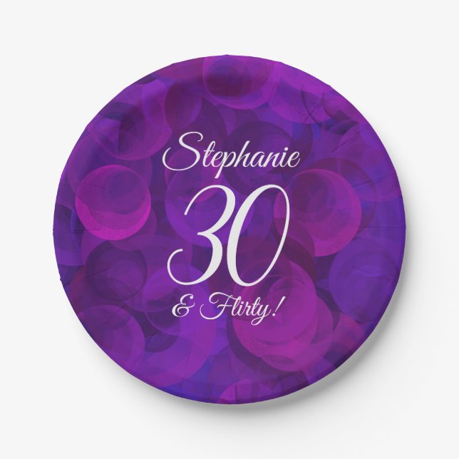 Elegant Purple 30 and Flirty Birthday Party Paper Plates (Front)