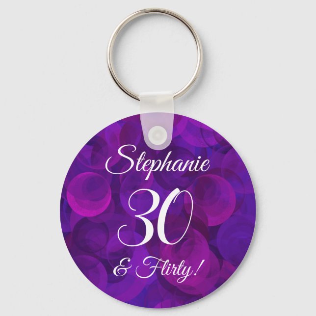 Elegant Purple 30 & Flirty Birthday Party Keychain (Front)