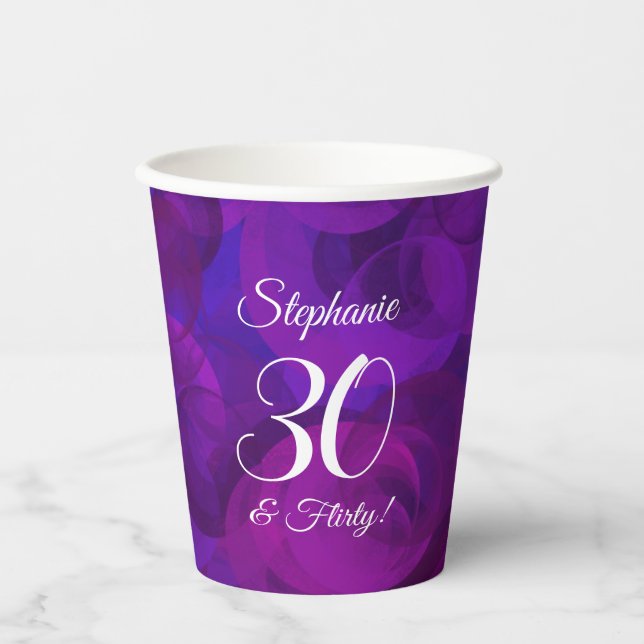 Elegant Purple 30 & Flirty Birthday Party Paper Cups (Front)