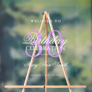 Elegant Purple 30th Birthday Party Welcome Acrylic Sign