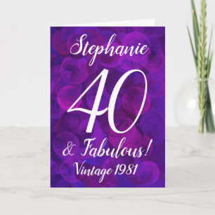 Elegant Purple 40 and Fabulous Birthday Customized Card