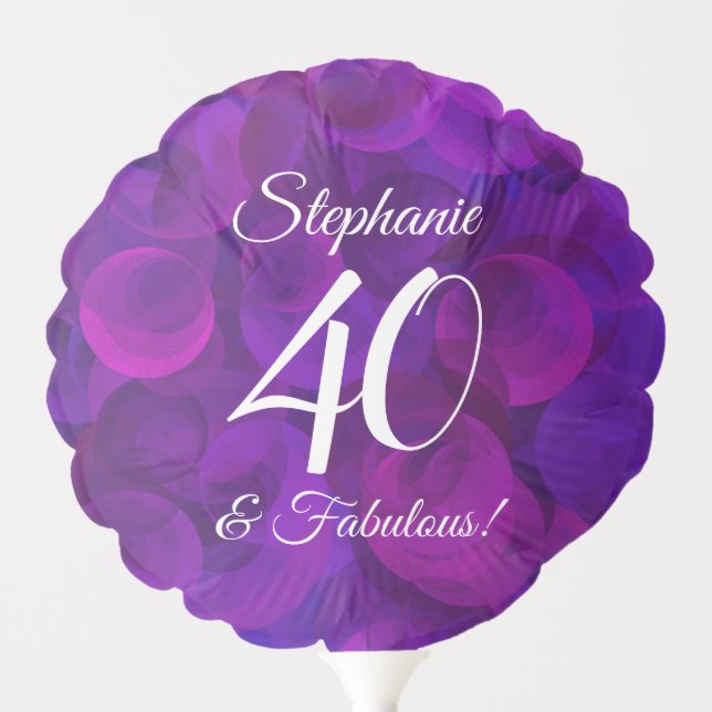 Elegant Purple 40 and Fabulous Birthday Party Balloon (Front)
