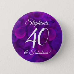 Elegant Purple 40 and Fabulous Birthday Party Button