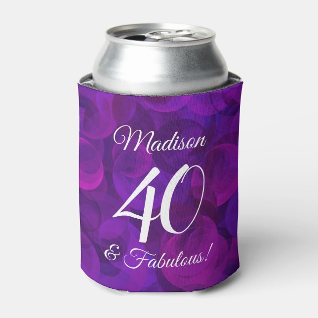 Elegant Purple 40 and Fabulous Birthday Party Can Cooler (Can Front)