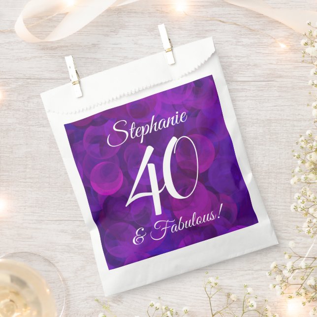 Elegant Purple 40 and Fabulous Birthday Party Favor Bag (Clipped)