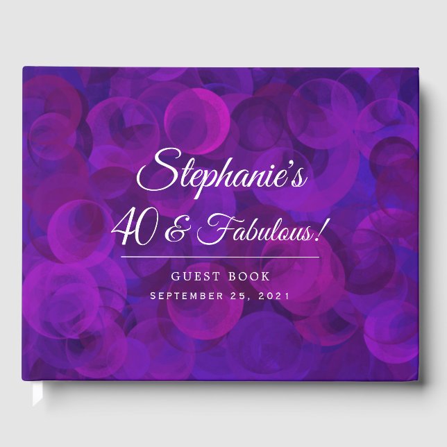 Elegant Purple 40 and Fabulous Birthday Party Guest Book (Front)