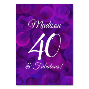 Elegant Purple 40 and Fabulous Birthday Party Table Number