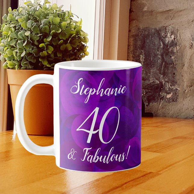 Elegant Purple 40 and Fabulous Year Personalized Coffee Mug (Creator Uploaded)