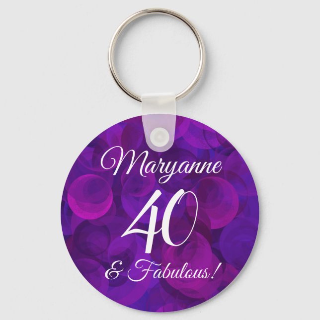 Elegant Purple 40 & Fabulous Birthday Party Favor Keychain (Front)