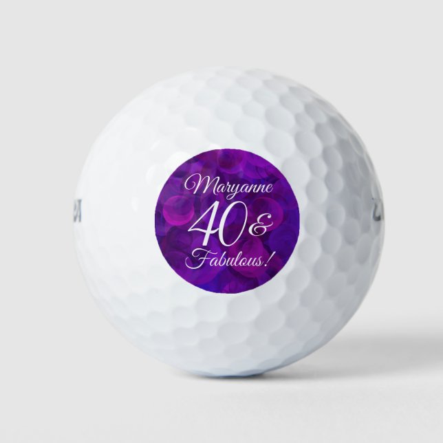 Elegant Purple 40 & Fabulous Birthday Party Golf Balls (Front)