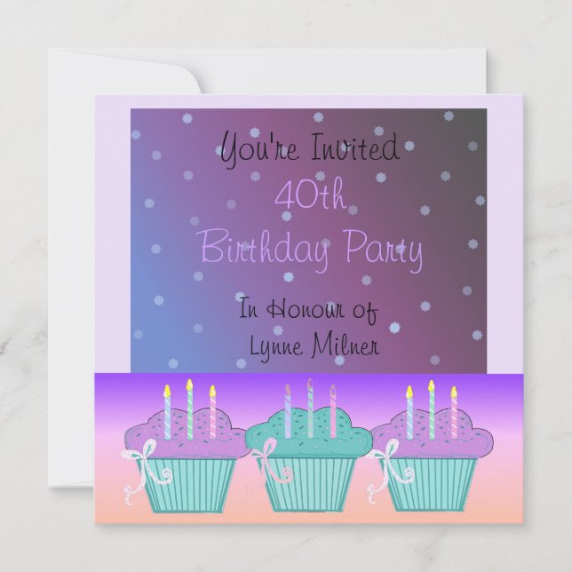 Elegant Purple 40th Birthday Party Invitation (Front)