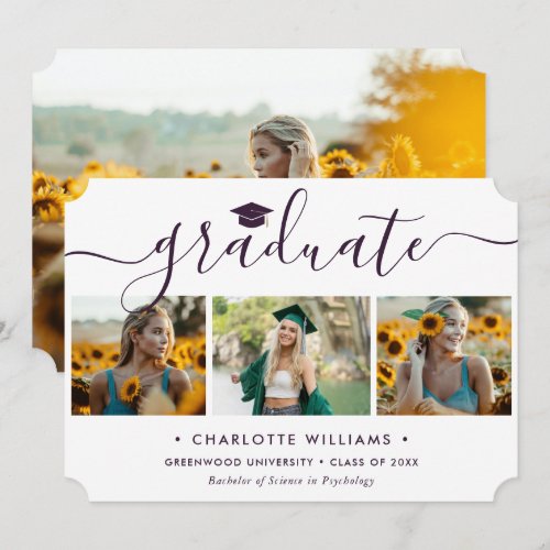 Elegant Purple 4 Photo Graduation Announcement