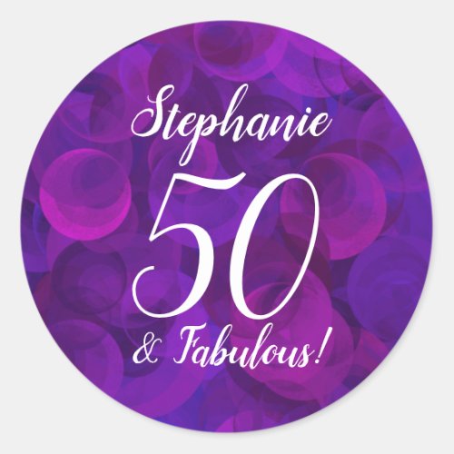 Elegant Purple 50 and Fabulous Birthday Favor Classic Round Sticker