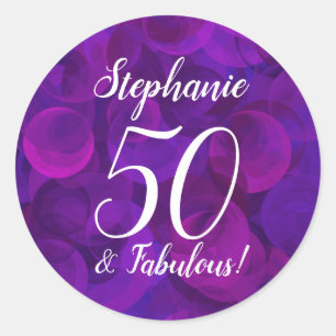 Elegant Purple 50 and Fabulous Birthday Favor Classic Round Sticker