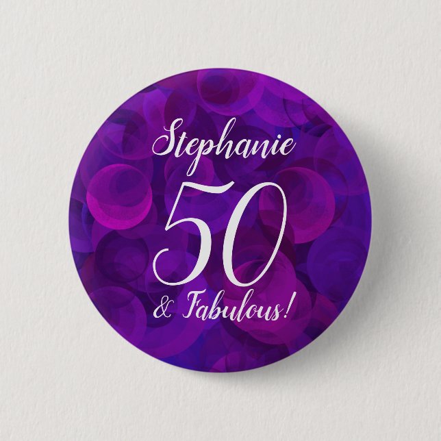 Elegant Purple 50 and Fabulous Birthday Party Button (Front)