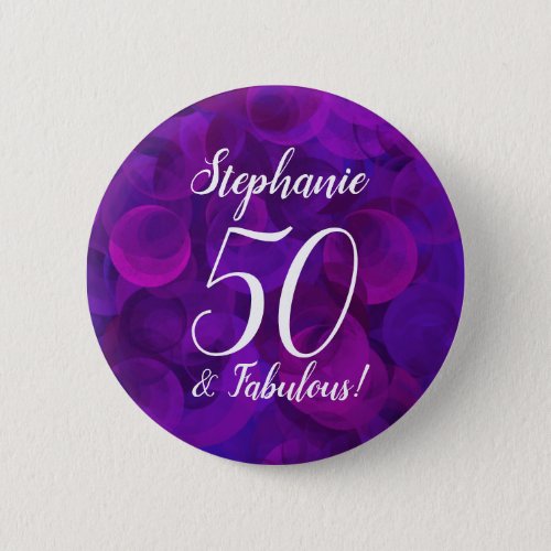Elegant Purple 50 and Fabulous Birthday Party Button