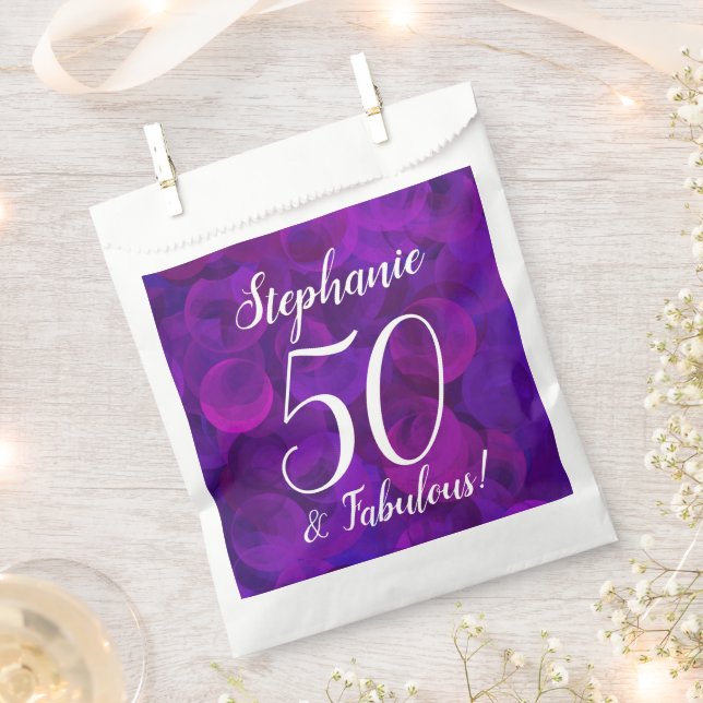 Elegant Purple 50 and Fabulous Birthday Party  Favor Bag (Clipped)