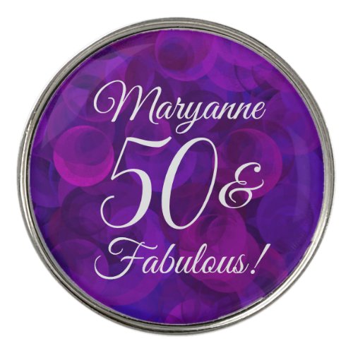 Elegant Purple 50 and Fabulous Birthday Party Golf Ball Marker