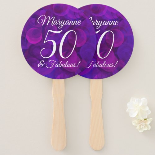Elegant Purple 50 and Fabulous Birthday Party Hand Fan