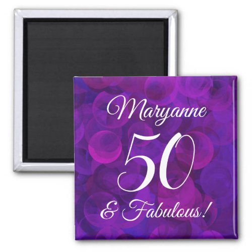 Elegant Purple 50 and Fabulous Birthday Party Magnet
