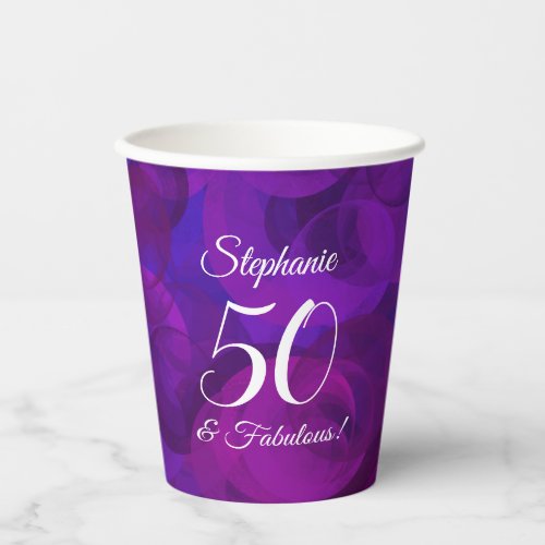 Elegant Purple 50 and Fabulous Birthday Party Paper Cups