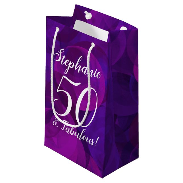 Elegant Purple 50 and Fabulous Birthday Party  Small Gift Bag (Front Angled)