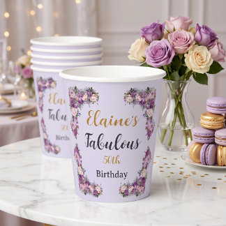 Elegant Purple 50 and Fabulous Party Paper Cups