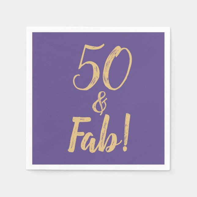 Elegant Purple "50 & Fab!" 50th Birthday Party Napkins (Front)
