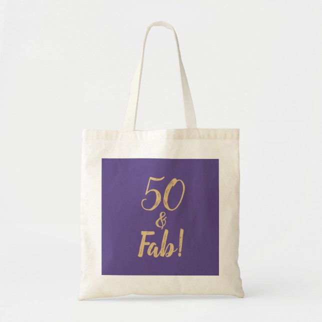 Elegant Purple "50 & Fab!" 50th Birthday Party Tote Bag (Front)