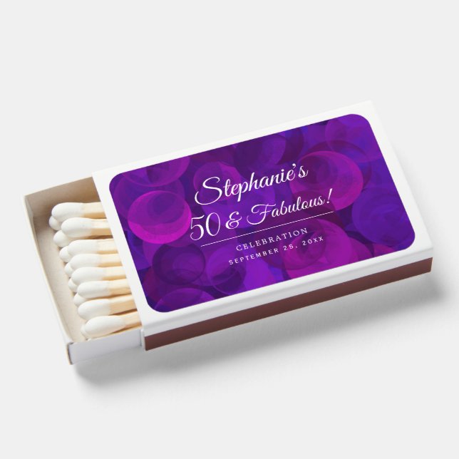 Elegant Purple 50 & Fabulous Birthday Party Favor Matchboxes (Front Open)