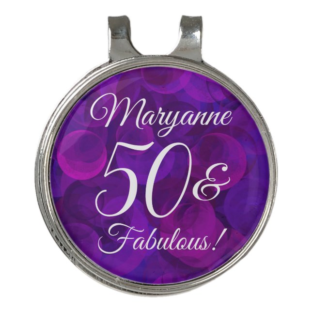 Elegant Purple 50 & Fabulous Birthday Party Golf Hat Clip (Front)