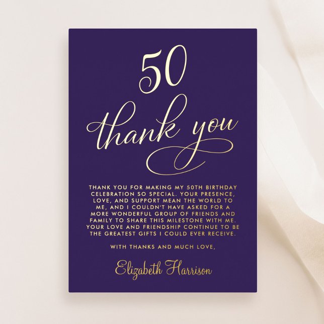 Elegant Purple 50th Birthday Foil Thank You Card (Creator Uploaded)
