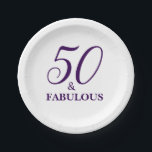 Elegant Purple 50th Birthday Party Paper Plates<br><div class="desc">It's your birthday -- celebrate with flair! 50 and Fabulous typography design in dark purple.</div>