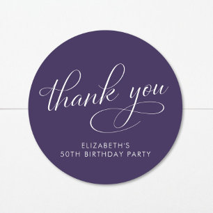 Elegant Purple 50th Birthday Party Thank You Classic Round Sticker