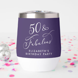 Elegant Purple 50th Birthday Party Thermal Wine Tumbler