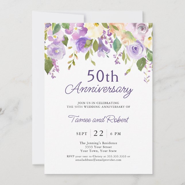 Elegant Purple 50th Wedding Invitation (Front)
