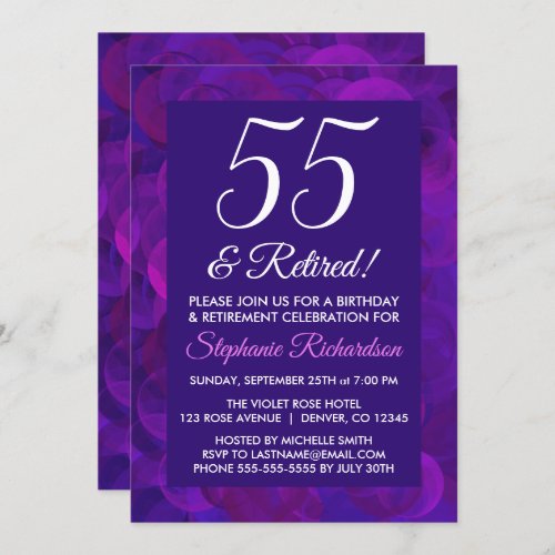 Elegant Purple 55 and Retired Retirement Party Invitation