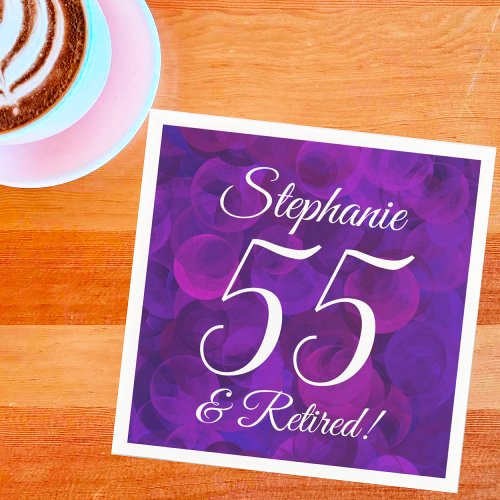 Elegant Purple 55 and Retired Retirement Party Napkins