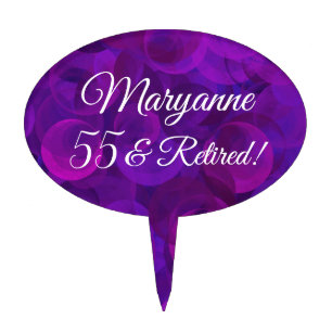 Elegant Purple 55 & Retired Retirement Party Cake Topper