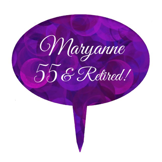 Elegant Purple 55 & Retired Retirement Party Cake Topper (Front)