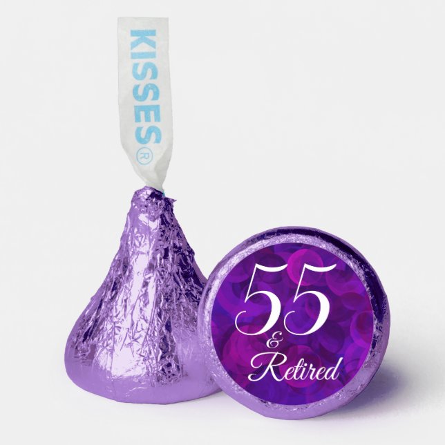 Elegant Purple 55 & Retired Retirement Party Hershey®'s Kisses® (Front)