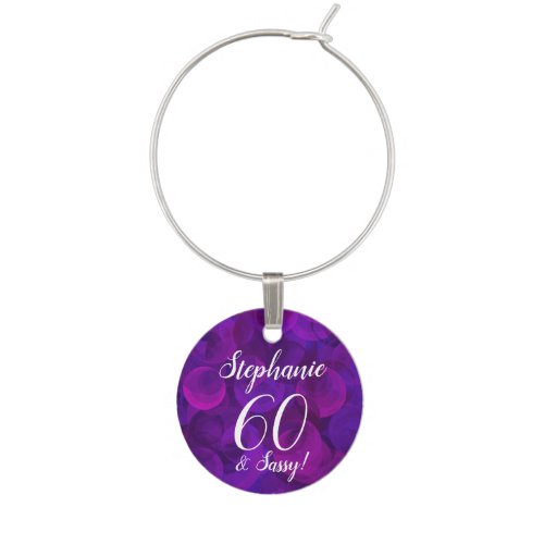 Elegant Purple 60 and Sassy Birthday Name Wine Charm