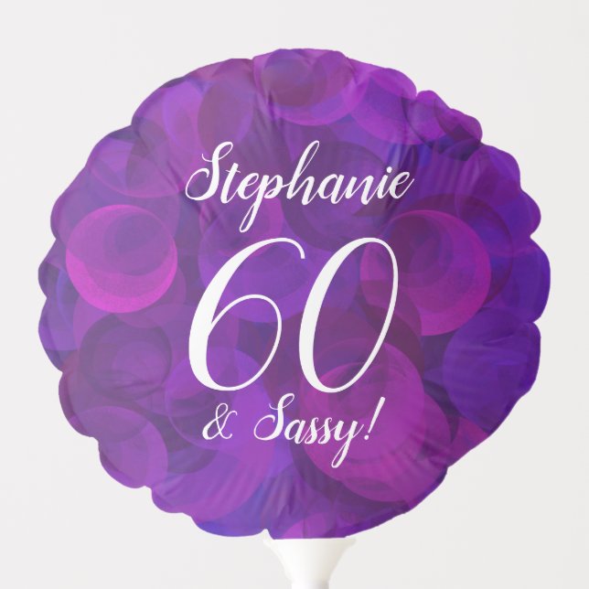 Elegant Purple 60 and Sassy Birthday Party Balloon (Front)