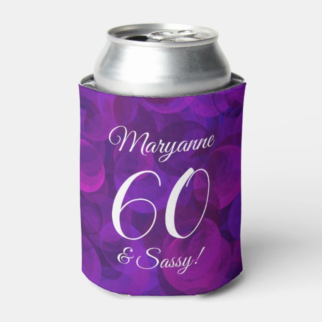 Elegant Purple 60 and Sassy Birthday Party Can Cooler (Can Front)